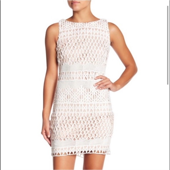 Carmen Marc Valvo Knit Lattice Overlay Dress - Picture 2 of 7